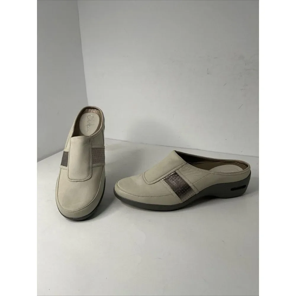 Cole Haan Taupe Rose Gold Trim  Gray Wedge Heel Shoes New‎ Sz 9.5